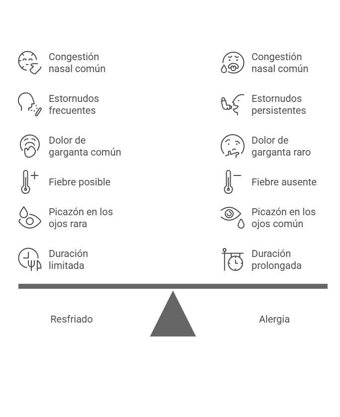 comparación entre resfriado y alergia